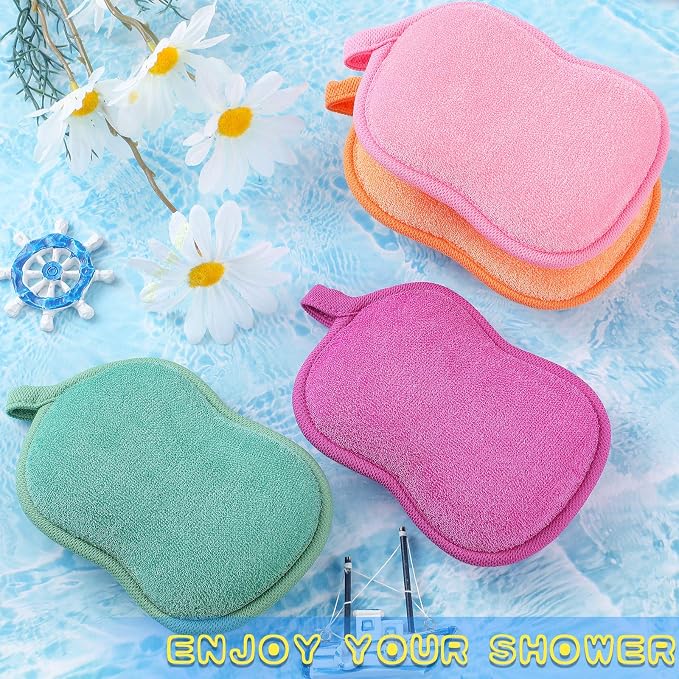 Tatuo 4 Pieces Baby Bath Sponge Soft Comfy Cotton Baby Sponge Toddler Absorbent Loofah for Kids Babies Boy Girl(Red, Purple, Green, Orange)