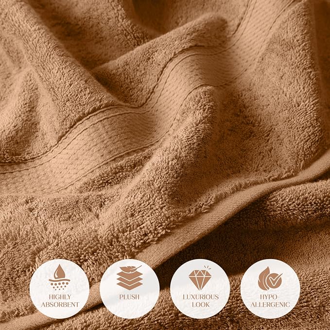 SUPERIOR Egyptian Cotton Ultra Plush & Absorbent, 6 Piece Set, Rust | Quick Dry, Soft Luxury Towel Set, Bath Essentials, Guest Bath, Spa, 2 Bath, 2 Hand, 2 Face Towels, Madeline Towels