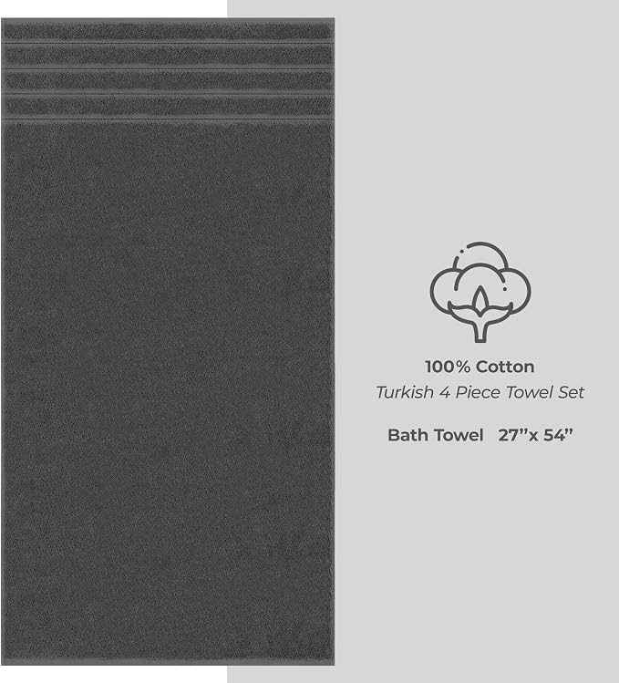 American Soft Linen 100% Cotton Luxury Turkish Towels, 4 PC Bath Towel Set | Soft Absorbent Quick Dry OEKO Tex Standard 100 Certificated Durable Machine Washable Breathable Premium Hotel Quality