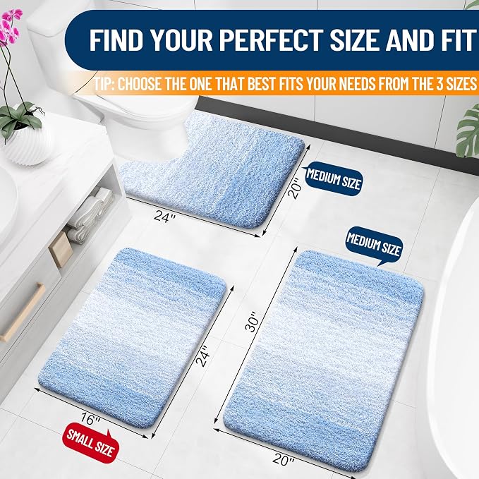 OLANLY Large Bathroom Rugs Mat 44x32, Extra Soft Absorbent Microfiber Bath Rugs, Rubber Backing, Quick Dry, Washable Bath Mats for Bathroom Floor, Tub and Shower, Home Decor Accessories, Light Blue