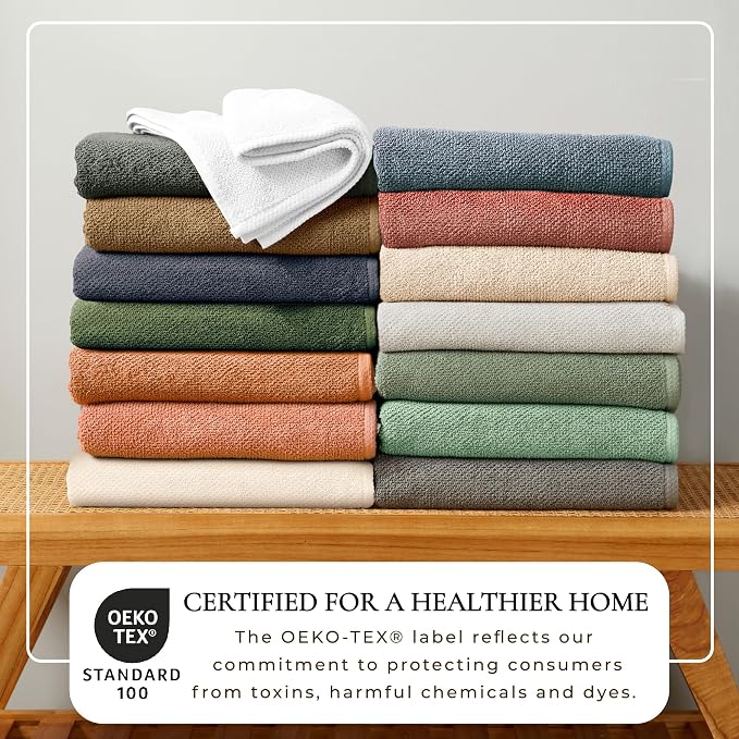 Great Bay Home 100% Cotton 12-Pack 13x13 Wash Cloth - Absorbent, Quick-Drying, Durable Face Towels for Bathroom Decor - Low-Twist, Two-Ply Fibers (Mocha)