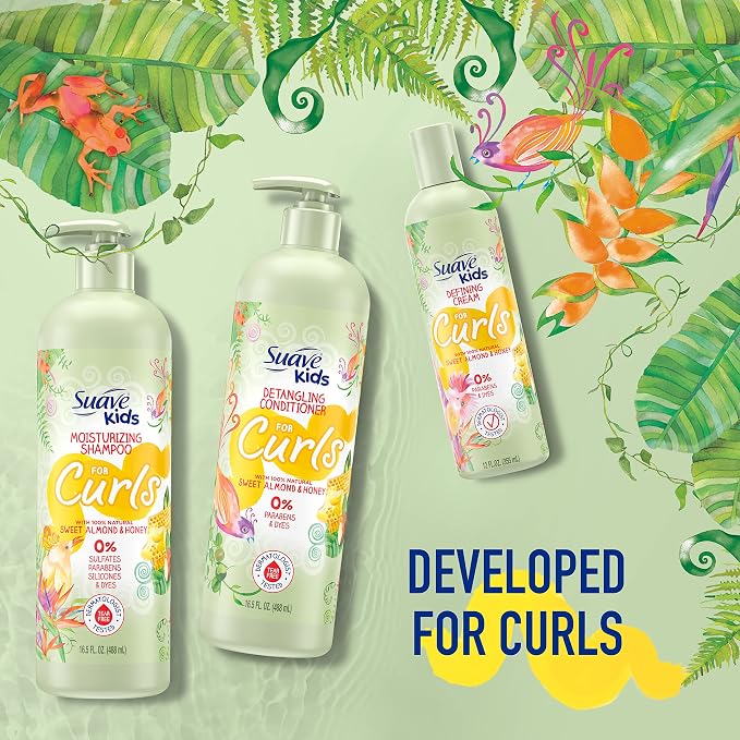 Suave Kids Naturals Curl Conditioner for Curly Hair, Sweet Almond & Honey, Dermatologist Tested and Tear-free, 16.5oz