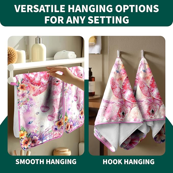 Sea Turtle Pink Hand Towels Soft Microfiber Fingertip Towel for Bathroom Kitchen