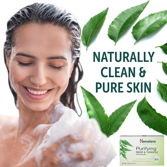 Himalaya Purifying Neem & Turmeric Cleansing Bar for Clean and Healthy Looking Skin, 4.41 Oz (125 gm) (Pack of 2)