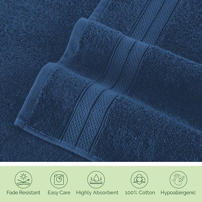 Elegant Comfort Luxury 6-Piece Towel Set, Premium Soft 100% Turkish Cotton, Three Line Popcorn Design 2 Bath Towels, 2 Hand Towels and 2 Washcloths Towel Set - Quick-Drying and Absorbent, Navy Blue