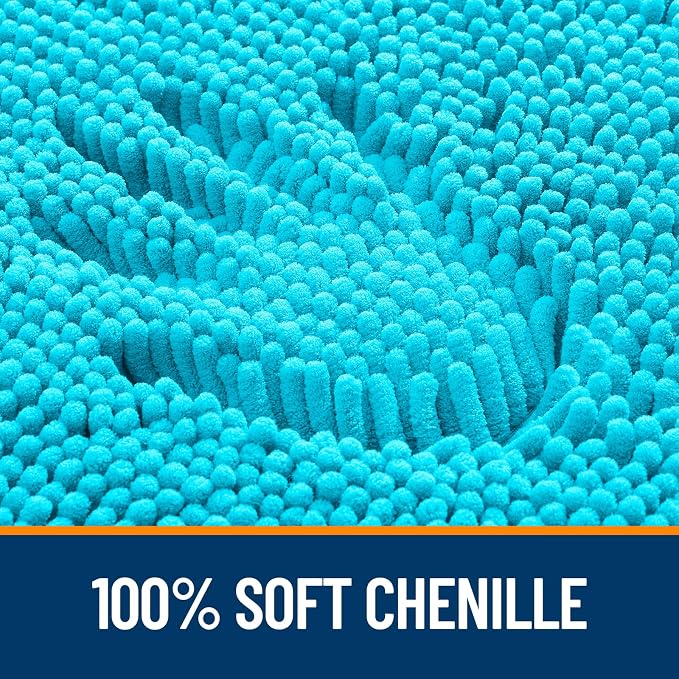 OLANLY Bathroom Runner Rugs 47x17, Soft Absorbent Chenille Bath Rugs, Rubber Backing Quick Dry, Machine Washable Long Bath Mats for Bathroom Floor, Tub and Shower, Home Decor Accessories, Aqua Sky
