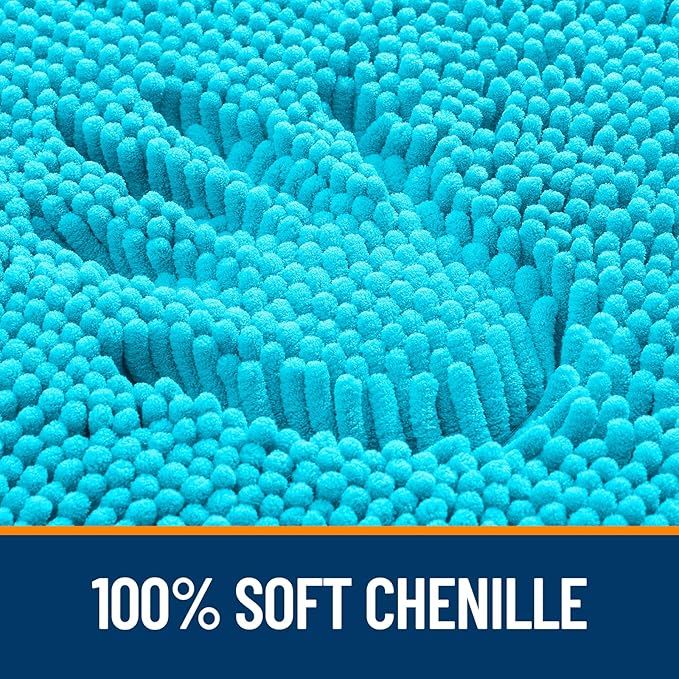 OLANLY Bathroom Rugs 30x18, Extra Soft Absorbent Chenille Bath Rugs, Rubber Backing Quick Dry, Machine Washable Bath Mats for Bathroom Floor, Tub and Shower, Home Decor Accessories, Aqua Sky