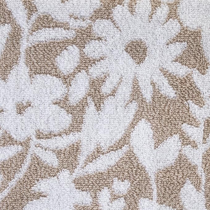 SKL Home Bedford Floral 100% Cotton Premium Bath Towel, 600 GSM, Soft & Absorbent, Reversible Jacquard, Tan