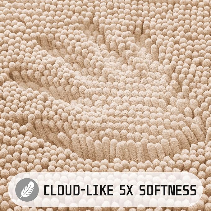 Yimobra Washable Bathroom Rugs, Super Soft & Absorbent Chenille Bath Mat for Floor & Carpet, Quick Dry Non Slip Bath Mat for Tub Shower, 32"x20",Beige