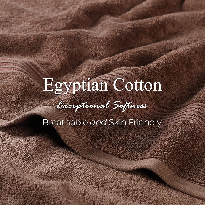 Superior Egyptian Cotton 4-Piece Bath Towel Set for Shower, Bath, Spa, Resort, Hotel, Soft Body Towels, Airbnb Essentials, Apartment, Dorm, Quick Dry, Absorbent, Bathroom Basics, Mocha