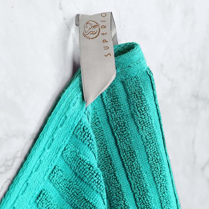 Cotton 2-Piece Solid and Ribbed Bath Sheet Set, Bath Sheets- 34" x 68", Turquoise by Superior