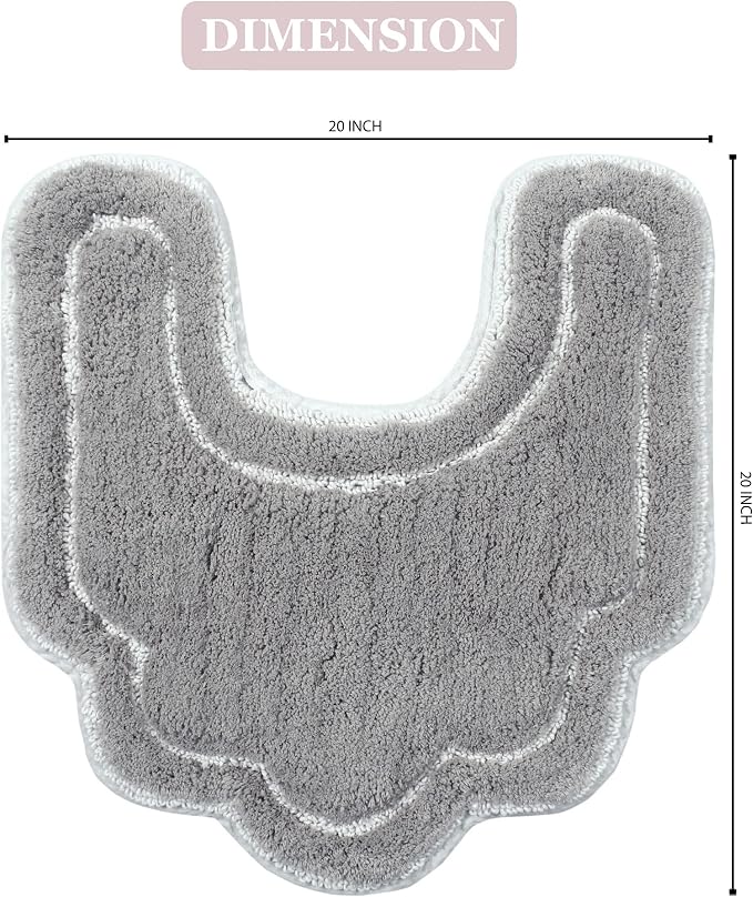 Home Weavers Allure Collection Toilet Rugs U Shaped Contour, 100% Cotton Soft, Absorbent, Machine Washable, 20"x20" Contour, Gray