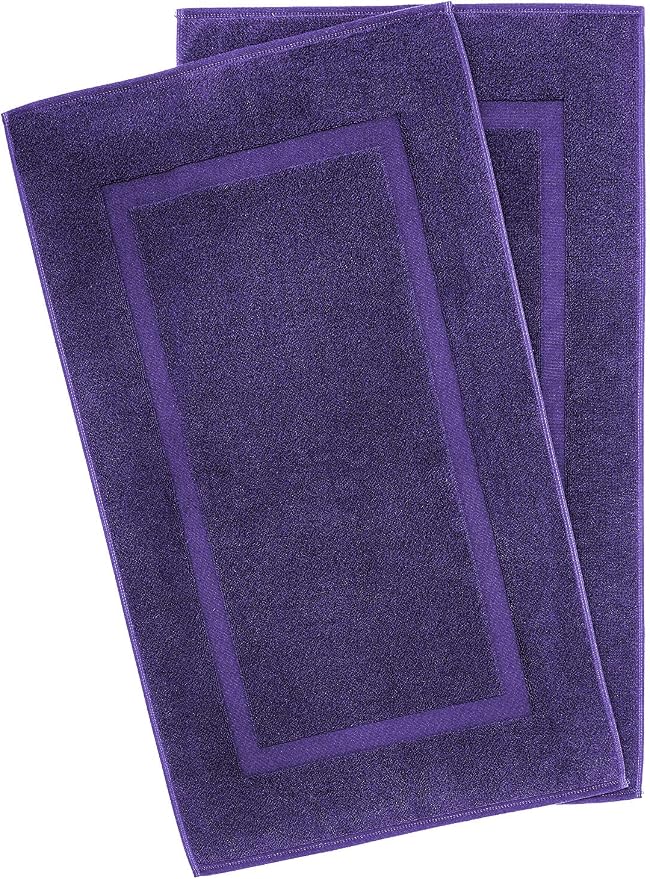 100% Cotton Bath Mats for Bathroom Floor Set of 2 Pack, 20x34 Soft Absorbent Washable Quick Dry Tub Bathmat, Purple
