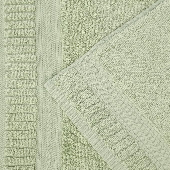 Superior Venice Zero Twist Cotton Medium Weight Towels, for Guest Bath, Bathroom, Shower, Spa, Plush Towels, Bath Essentials, Ribbed Textured Border, 3 Piece Assorted Towel Set, Green