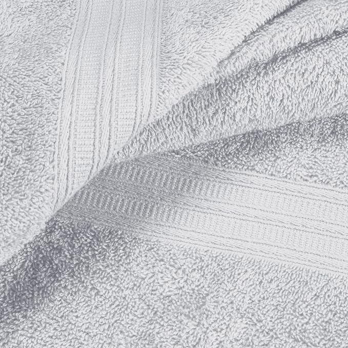BOUTIQUO Ultra Soft 3 Pack Cotton Towel Set, Contains a Bath Towels 27x54 inch, a Hand Towels 16x24 inch & a Wash Coths 12x12 inch, Ideal Everyday use, Compact & Lightweight - Light Grey