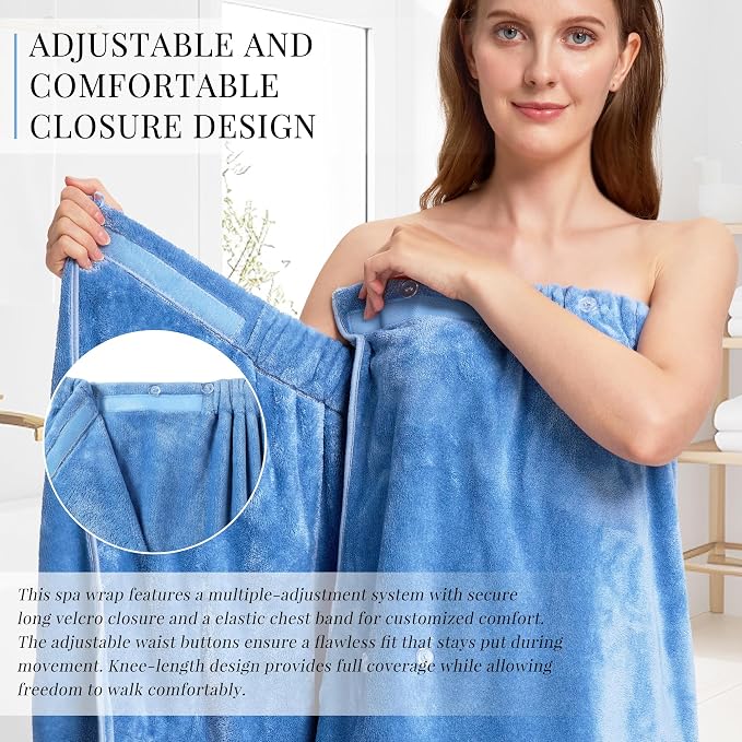 PJGGZ Towel Wrap for Women, Three Adjust Clasps Closure Bath Wraps After Shower Spa Sauna Bathrobe(Available in Plus Size)