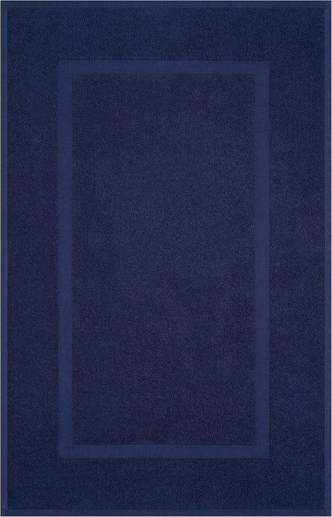 Cotton Paradise 100% Cotton Turkish Bathmat Set, Soft Absorbent Quick Dry, 2 Piece 20x34 Bathmat Floor Set, Navy Blue