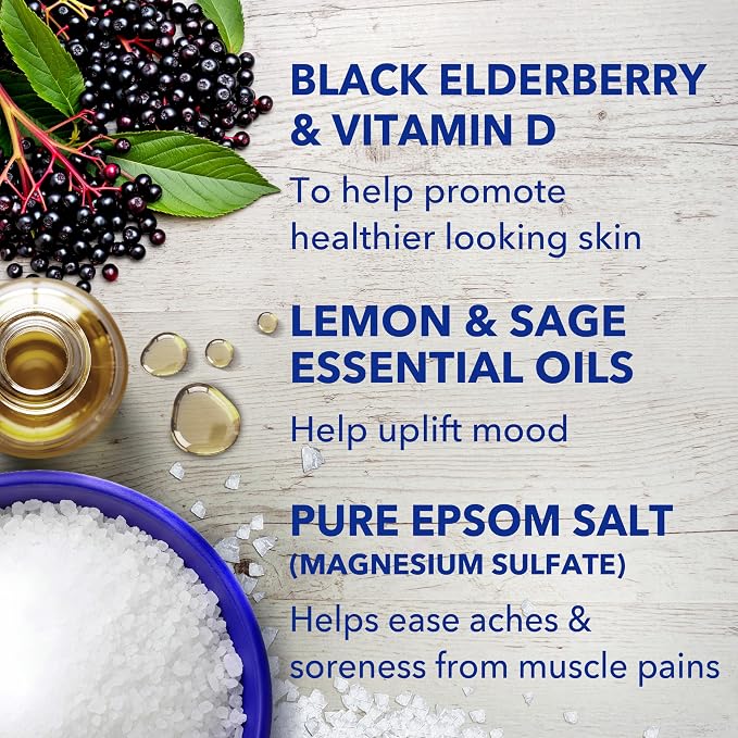 Dr Teal's Epsom Salt Magnesium Soak, Black Elderberry, 3 lbs | Vitamin D infused, Pack of 4