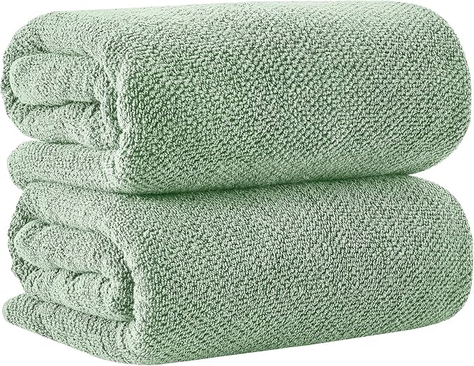 Great Bay Home 100% Cotton Oversized 2 Pack 68x35 Extra Large Towel Set - Absorbent, Quick-Drying, Durable Oversized Bath Sheets for Bathroom Décor (Mineral Blue)