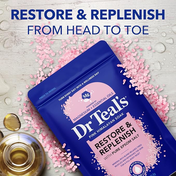 Dr Teal's Epsom Salt Magnesium Soak, Restore & Replenish with Pink Himalayan Salt, 3 lbs