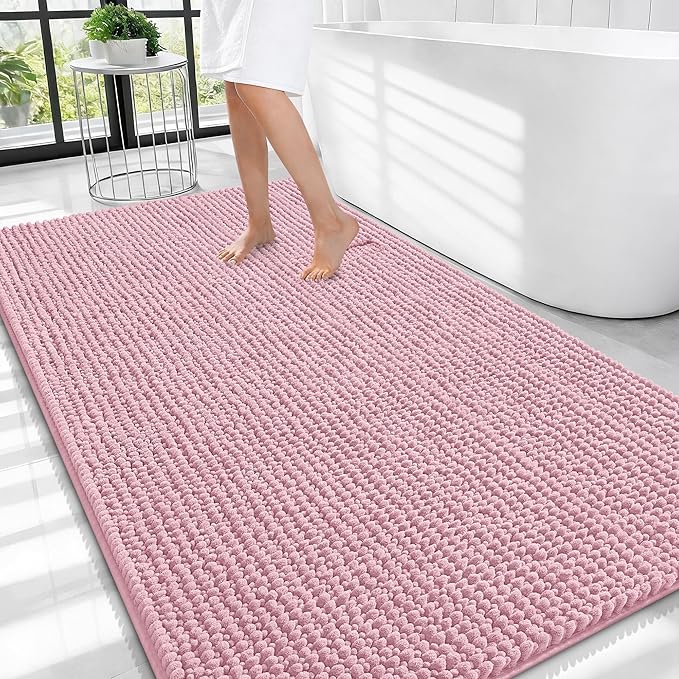 OLANLY Thick Large Bathroom Rugs 44x32, Extra Soft Absorbent Chenille Bath Rugs, Rubber Backing, Machine Wash Dry, Bath Mats for Bathroom Floor, Tub and Shower, Home Decor Accessories, Dusty Rose