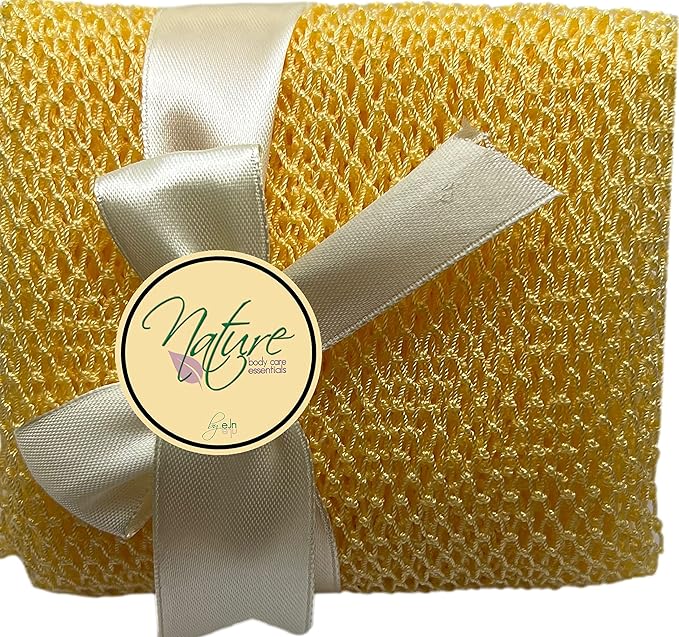 Net Bath Sponge, Long, Skin Exfoliation, African, Porous (Golden Apricot)