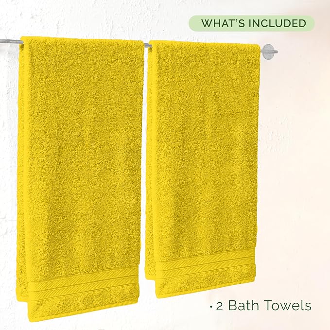 Elegant Comfort Three Line Popcorn Towel Set for Bathroom 27 x 54 inches, Premium Hotel Quality 2-Pack Bath Towels, 100% Turkish Cotton, Soft and Durable, Quick Dry and Highly Absorbent, Yellow