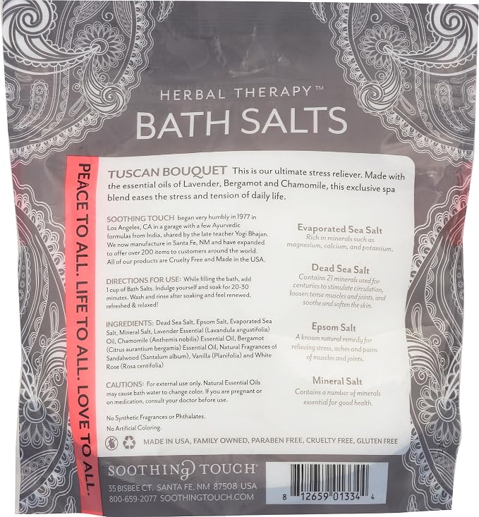 Soothing Touch Rest & Relax Tuscan Bouquet Bath Salts Lavender Chamomile & Bergamot, Floral, 32 Oz