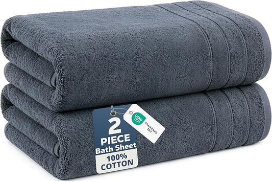 Casa Platino 100% Cotton 2 Pack Bath Sheets (36"x72") - Ring Spun, Extra Large Cotton Bath Towels Set - Quick Dry, Soft & Absorbent Oversized Towel Set - Remains Soft after Multiple Washes - Cool Grey