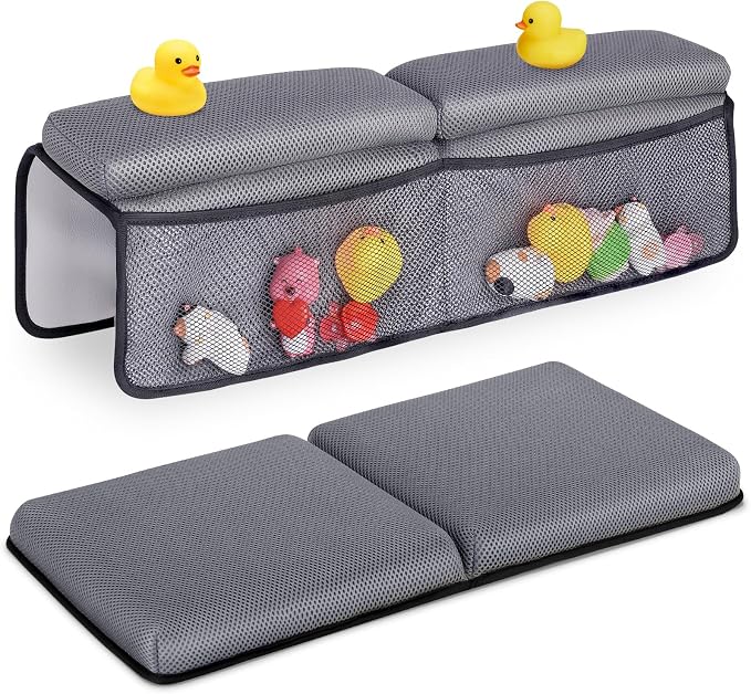 Baby Bath Kneeler and Elbow Rest Pad Set - Kneeler and Elbow Support with Memory Foam and Bath Toys Organizer
