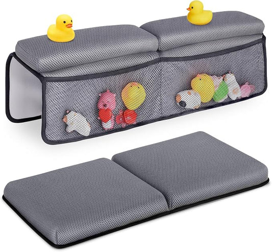 Baby Bath Kneeler and Elbow Rest Pad Set - Kneeler and Elbow Support with Memory Foam and Bath Toys Organizer
