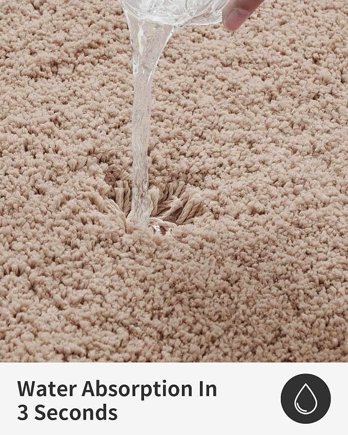 ILANGO Beige Toilet Rugs U Shaped 22" × 24" Non Slip & Super Absorbent Extra Thick Soft, Washable Bath Mats for Bathroom Floor, Plush Shaggy Contour Bath Rugs for Toilet,Dry Quick