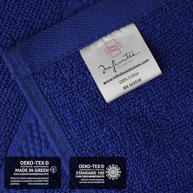Infinitee Xclusives Luxury Wash Cloths for Showering [13x13] – 100% Cotton Washcloths [Pack of 4], Soft and Absorbent Face Towels for Bathroom Wash Clothes, Gym, and Spa (Tranquil Navy)