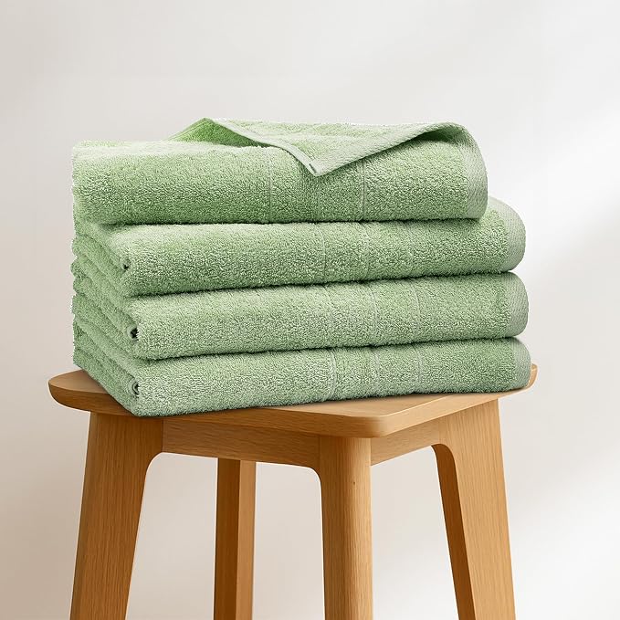 Bath Towels Set of 4 – 100% Ring Spun Cotton Light Green Extra Large Towels for Bathroom, Spa Use (55x28 in) – 550 GSM Super Soft and Quick Dry Large Bath Sheets for Adults