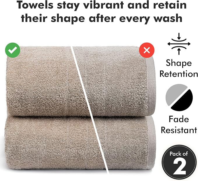 Bath Sheets – 550 GSM Extra Large Bathroom Sheet Set – Pack of 2 Jumbo Towels Beige (71x35in) – 100% Ring Spun Cotton Soft Quick Dry Large Bath Towels for Adults Hotel Spa Bathroom Use