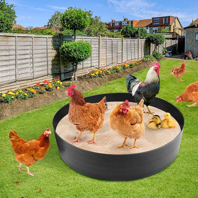 Chicken Dust Bath Tub, 5.9''H Bottomless Design, PE Material, Adjustable Dust Bath for Chickens, Chicken Coop Cleaner Container,Essential Chicken Coop Accessory (L-4M)
