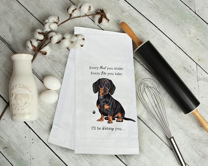 Black Dachshund Kitchen Towels - Soft, Highly Absorbent - Gifts for Pet Lovers - Reusable, Quick Drying - 100% Natural Cotton