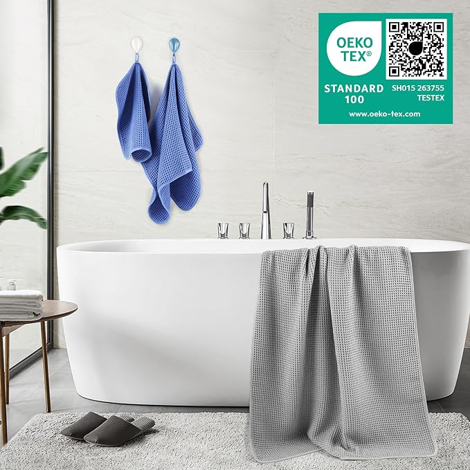 POLYTE 430 GSM Microfiber Quick Dry Lint Free Oversize Bath Towel Set, 6 Piece (Waffle Weave)