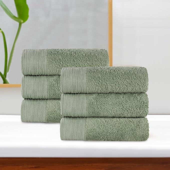Superior Rayon from Bamboo Hand Towel Set, Luxury Quick Dry, Small Towels, Plush Soft Absorbent Bathroom Basics, Home Essentials, Spa, Salon, Hotel, Kitchen, Luxury Quick Drying, Set of 6, Green