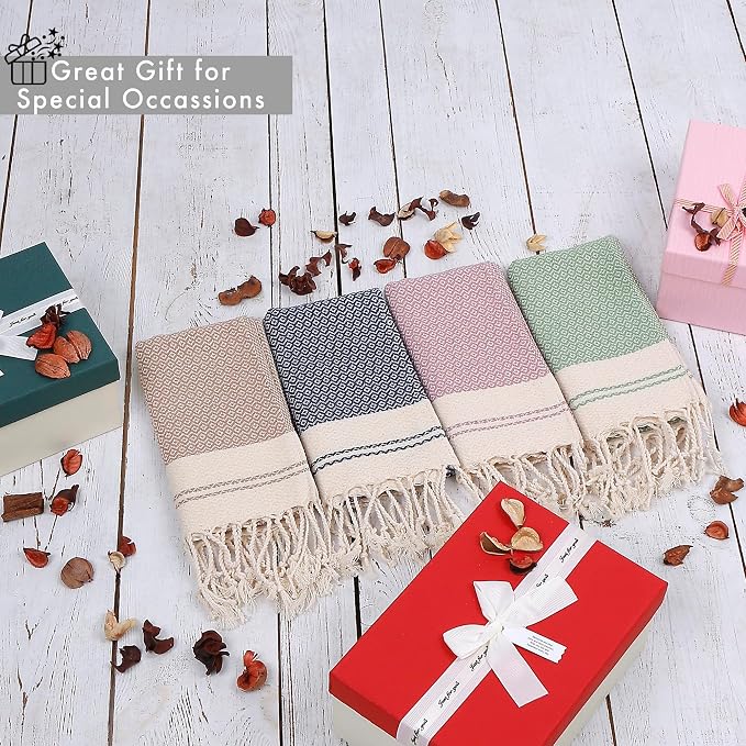 Evelynen Turkish Hand Towels for Bathroom & Kitchen Towels Decorative Set of 2 | Boho Farmhouse Hand Towels with Hanging Loops for Face, Tea, Dish, Kitchen & Bath | %100 Cotton (16" x 32" - Beige)