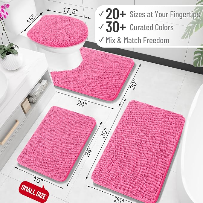 OLANLY Large Bathroom Rugs 59x35, Extra Soft Absorbent Chenille Bath Rugs, Rubber Backing Quick Dry, Machine Washable Bath Mats for Bathroom Floor, Tub and Shower, Home Decor Accessories, Hot Pink