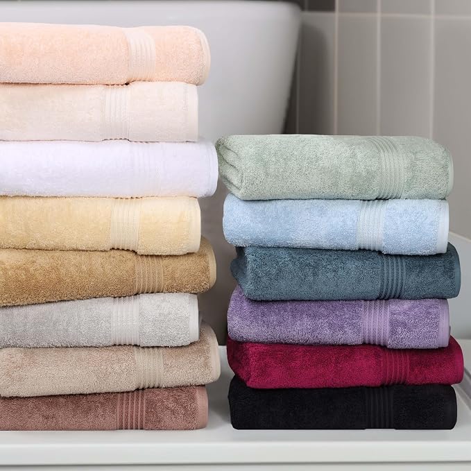 Superior Heritage Egyptian Cotton 6 Piece Towel Set, Heavyweight Towels for Bathroom, Guest Bath, Luxury Home Decor, Plush Absorbent Essentials, Includes 2 Bath, 2 Hand, 2 Face Towels, Black