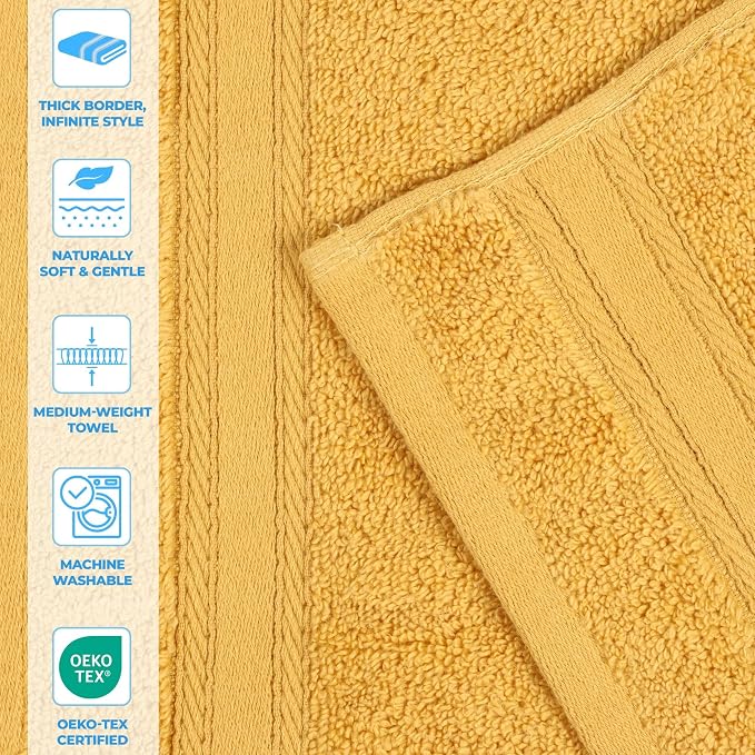 Superior Belmont Zero Twist Cotton Medium Weight Towels, for Guest Bath, Bathroom, Shower, Spa, Plush, Quick Dry, Ultra-Soft Towels, Bath Essentials, Thick Border, 9 Piece Assorted Towel Set, Gold