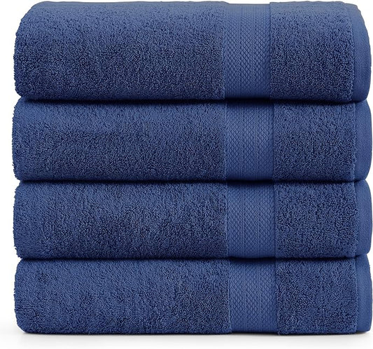 LANE LINEN 100% Cotton Bath Sheets 4 Pack (35"x66") - Fade Resistant, Machine Washable, Soft & Highly Absorbent - Hotel Quality, Extra Large Bathroom Towel Sets - Ideal for Family, Guests - Navy Blue