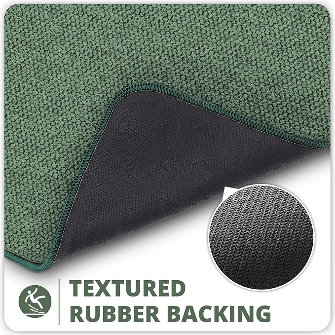 Bosap Bath Mat,Ultra Thin Bathroom Runner Rugs,Large Bath Mats for Bathroom,Quick Dry,Non-Slip,Machine Washable,Low Pile,Bath Rug,Shower Outside,Sink,Home Decor Accessories.Green,2'x5'（24x60inch）