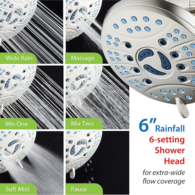 Hotel Spa AquaCare As-Seen-On-TV High Pressure Handheld & Rain 50-mode 3-way Shower Head Combo with Anti-clog Jets, 2-mode Tub & Pet Power Wash, Extra Wall Bracket, 6 ft. Hose, Nickel Finish