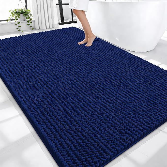 OLANLY Thick Large Bathroom Rugs 70x46, Extra Soft Absorbent Chenille Bath Rugs, Rubber Backing, Machine Wash Dry, Bath Mats for Bathroom Floor, Tub and Shower, Home Decor Accessories, Navy