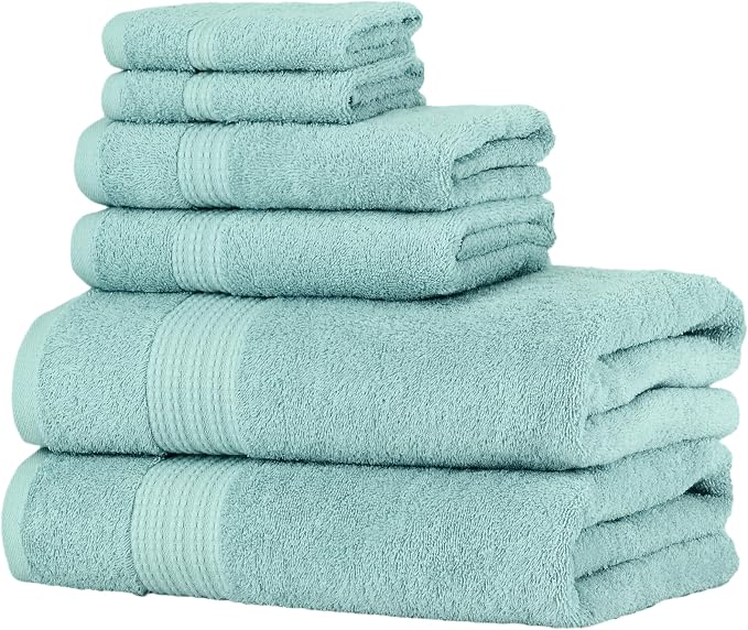Nine West 6 Piece Towel Set, 100% Turkish Cotton Terry Cloth, Quick Drying, Highly Absorbent & Comfy, Includes 2 Bath Towels, 2 Hand Towels & 2 Washcloths | (Green)