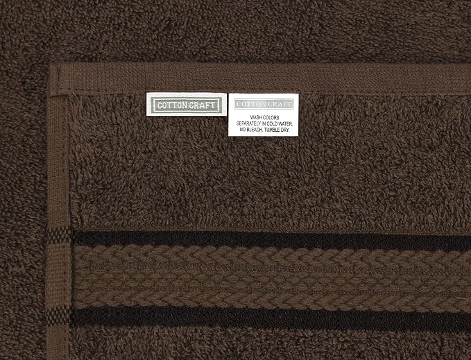 Cotton Craft - 12 Pack - Ultra Soft Extra Large Wash Cloths 12x12 Chocolate - 100% Pure Ringspun Cotton - Luxurious Rayon trim - Ideal for Daily Use - Each Towel Weighs 2 Ounces