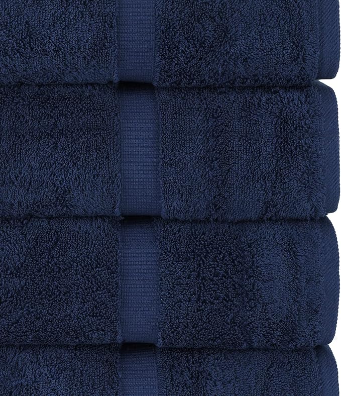 Chakir Turkish Linens 4 Piece Bath Towel Set, 100% Cotton Luxury Turkish Towels for Bathroom, Soft Absorbent Bath Towels, 27 x 54 Inches, Navy
